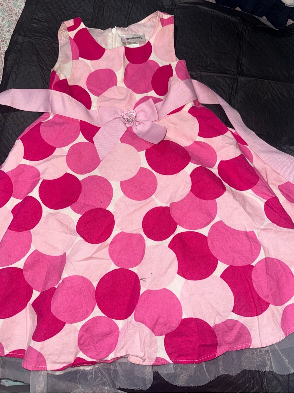 Girls Pink Polka Dot Party Dress with Bow